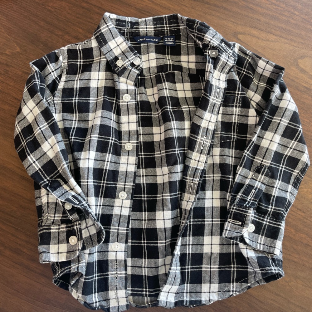 18/24 M Janie and Jack B&W Plaid Longsleeve Button Up